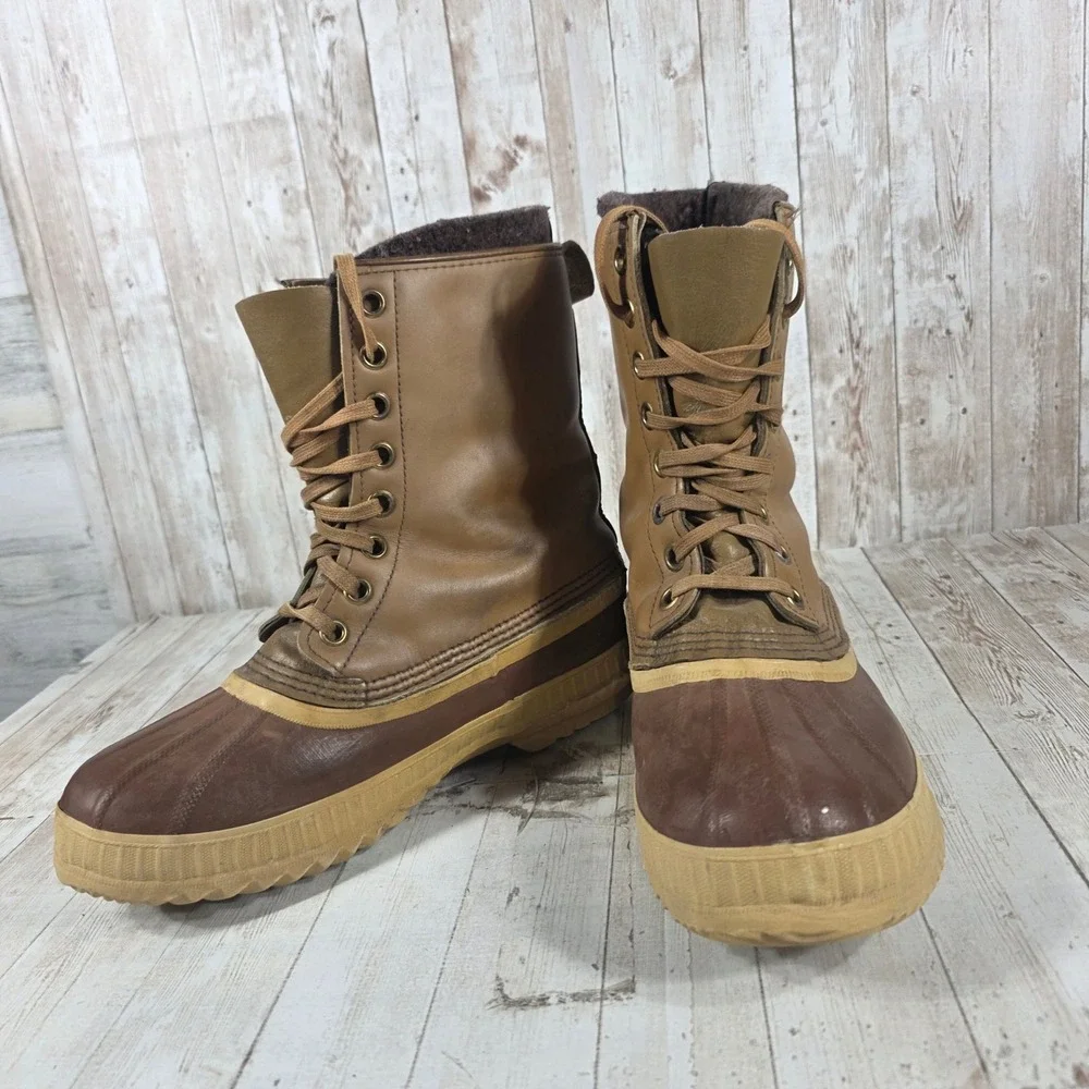 Sorel Premium Kaufman‎ Mens 9 Vintage Winter Duck Boots Made in Canada Tan Brown
